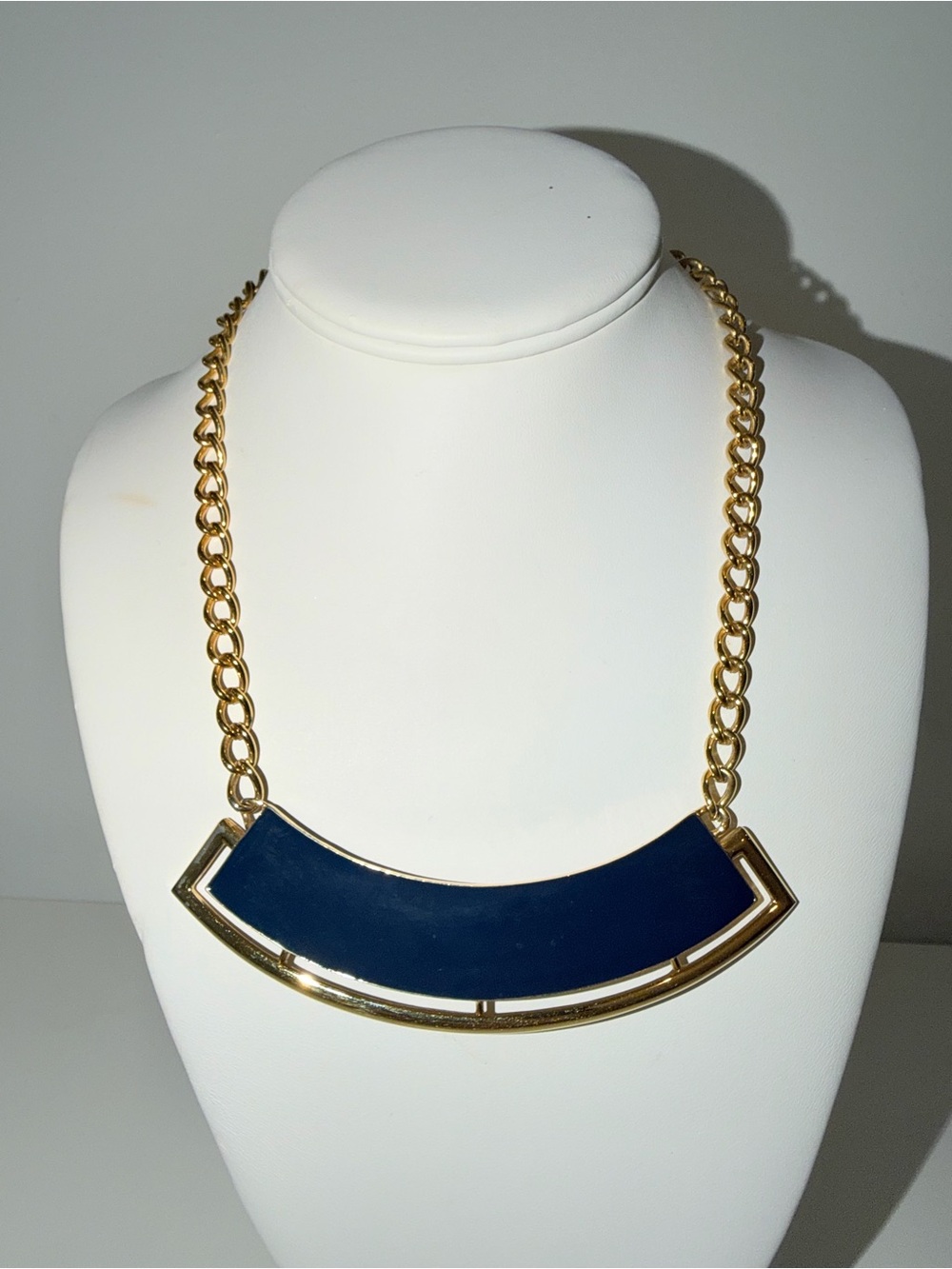 Vintage Signed Monet Gold-Tone & Blue Enamel Necklace